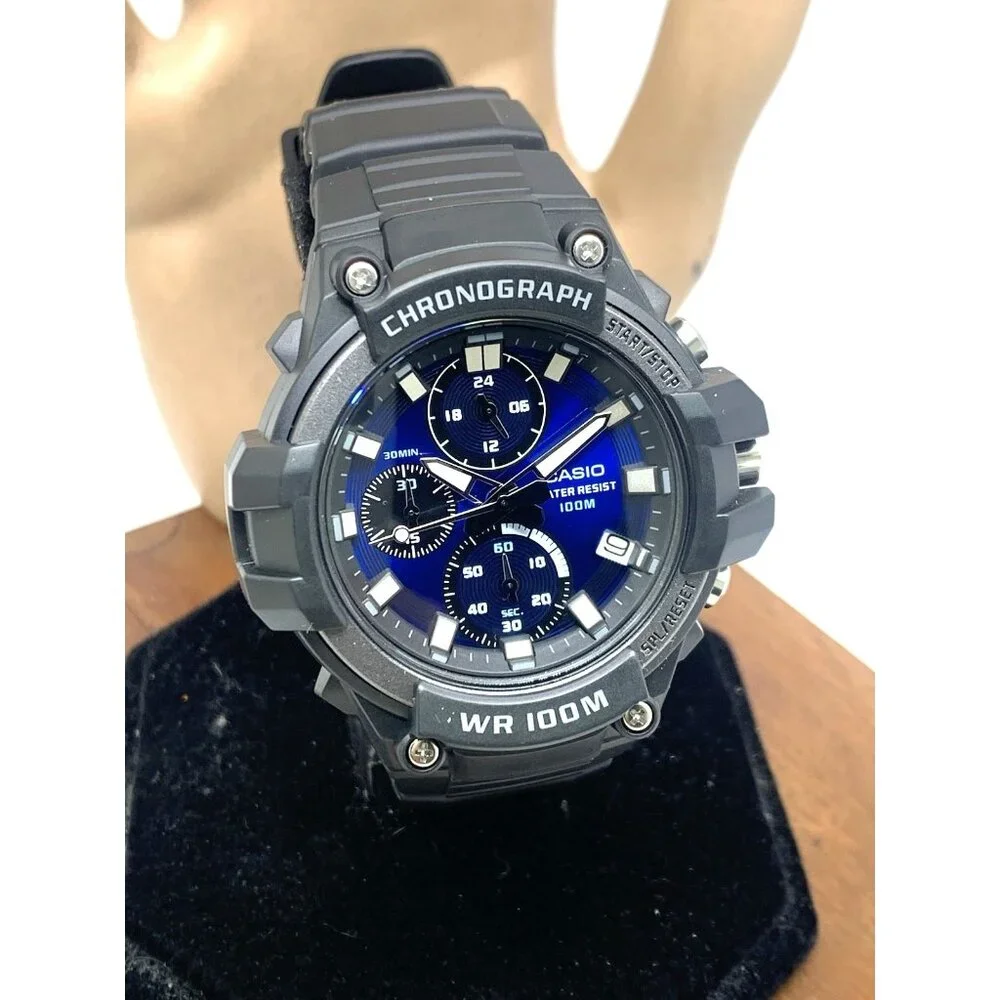 Casio Men's Watch MCW110H-2A Quartz Chronograph Blue Dial Black Resin 45mm 5541